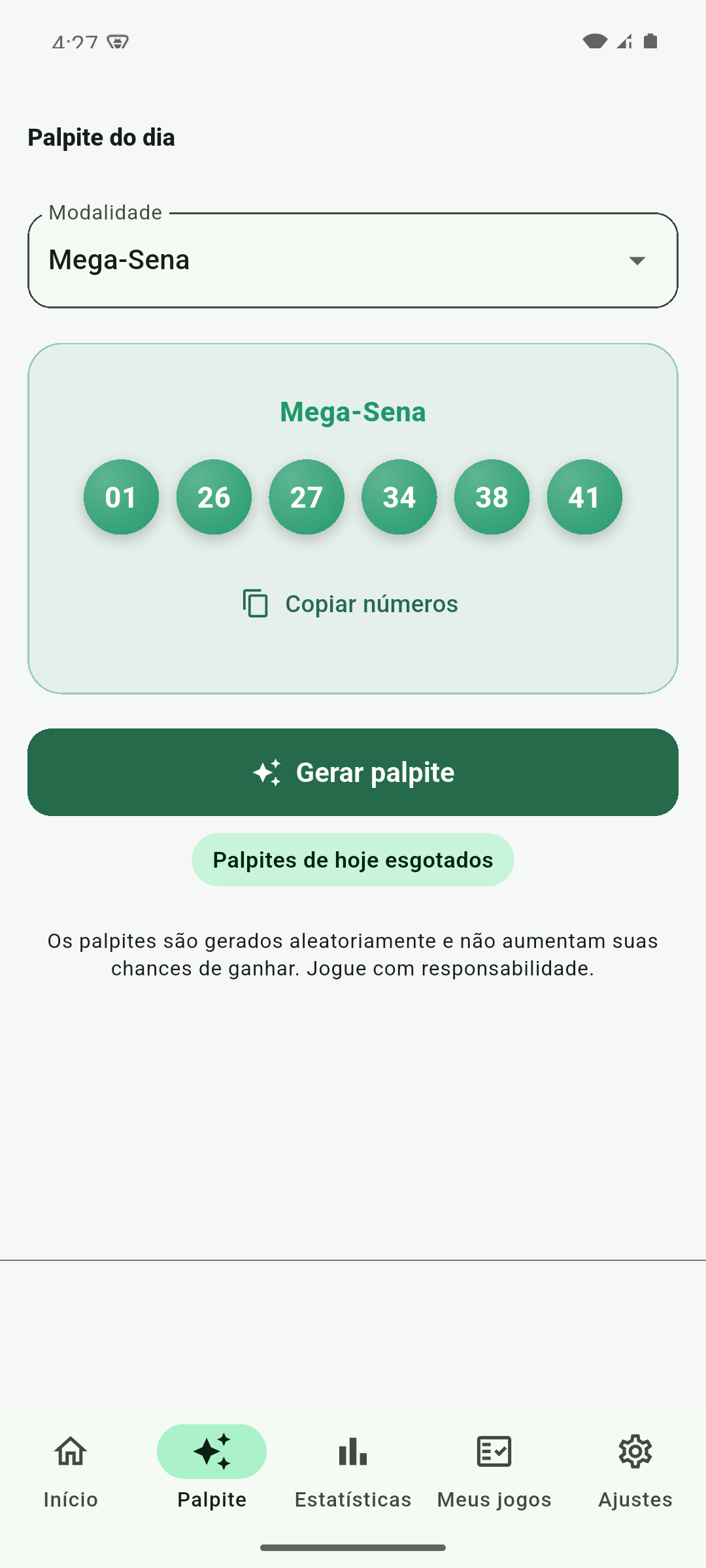 Gerador de palpites de números